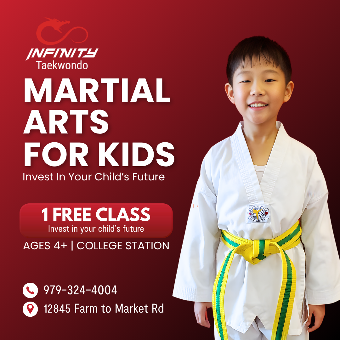 Infinity Taekwondo Facebook ad: Kids Taekwondo (Ages 4+) | Free Trial Pass