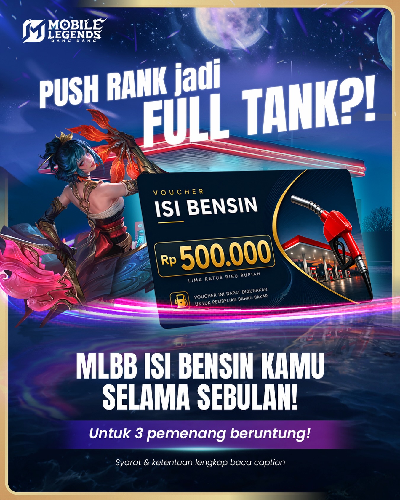 Mobile Legends: Bang Bang Facebook ad: MLBB B-NYA BENSIN GRATIS!
