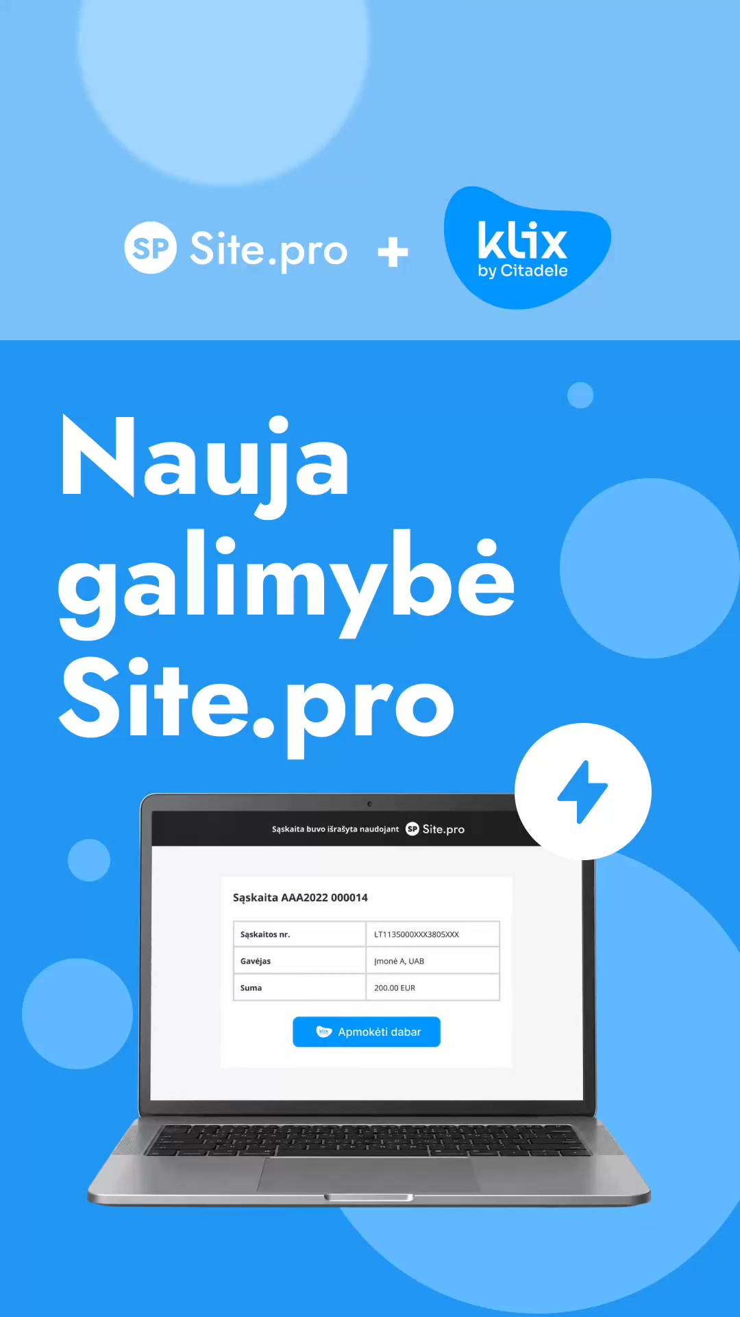 Site.pro - Apskaitos programa ir ERP Facebook ad: Nemokamai išrašykite sąskaitas ir gaukite pinigus greičiau