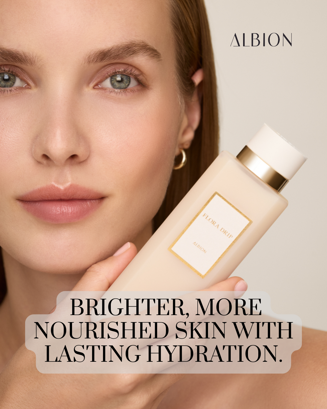 Albion Skincare Facebook ad: Radiant Beauty with FLORA DRIP by ALBION!