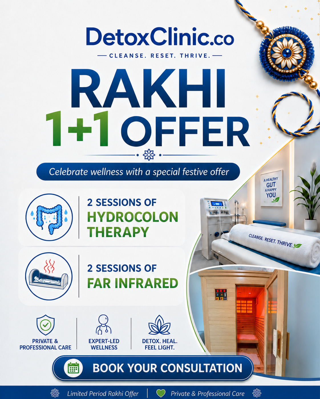 DetoxClinic.co Facebook ad: Rakhi 1+1 Wellness Offer