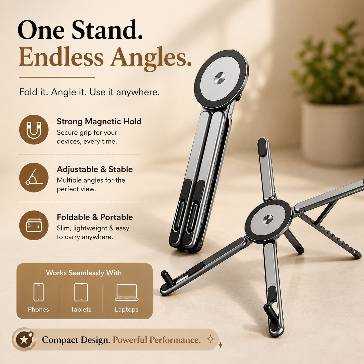 Heavenaura Facebook ad: Buy Magnetic Foldable Phone & Laptop Stand!