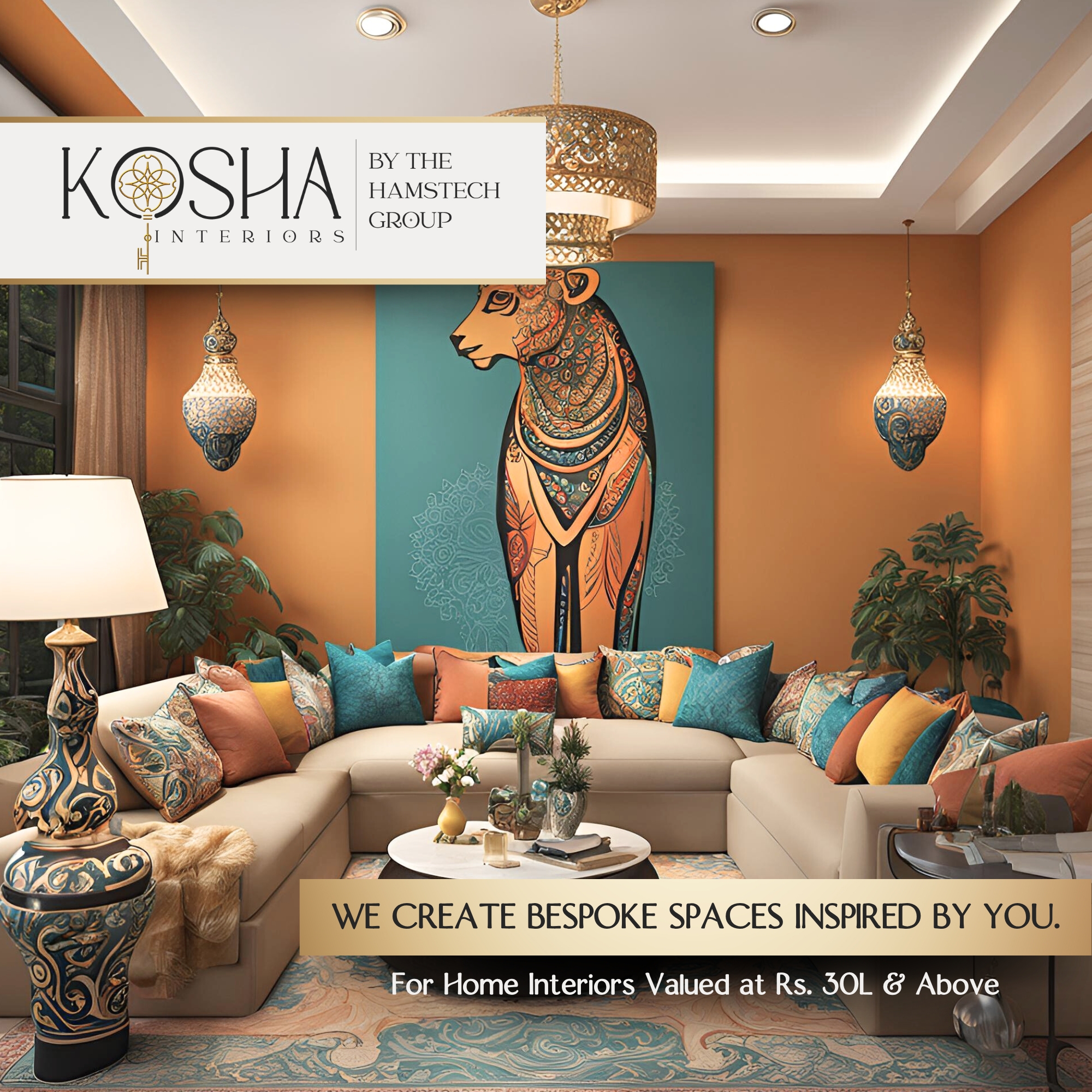 Kosha Interiors by Hamstech Group Facebook ad: Make your interiors iconic with Kosha's customised designs…