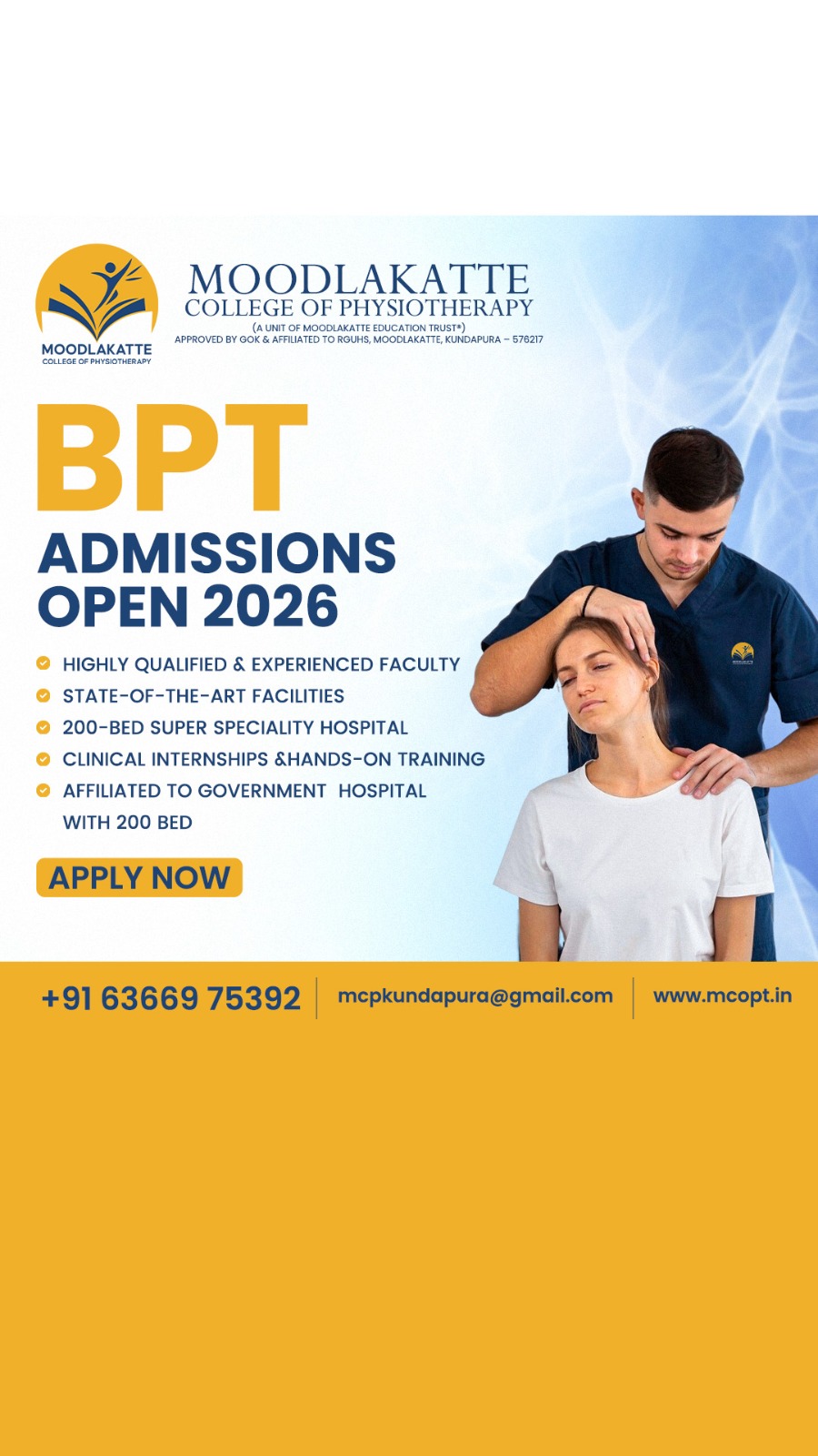 Moodlakatte College of Physiotheraphy Facebook ad from May 19, 2026