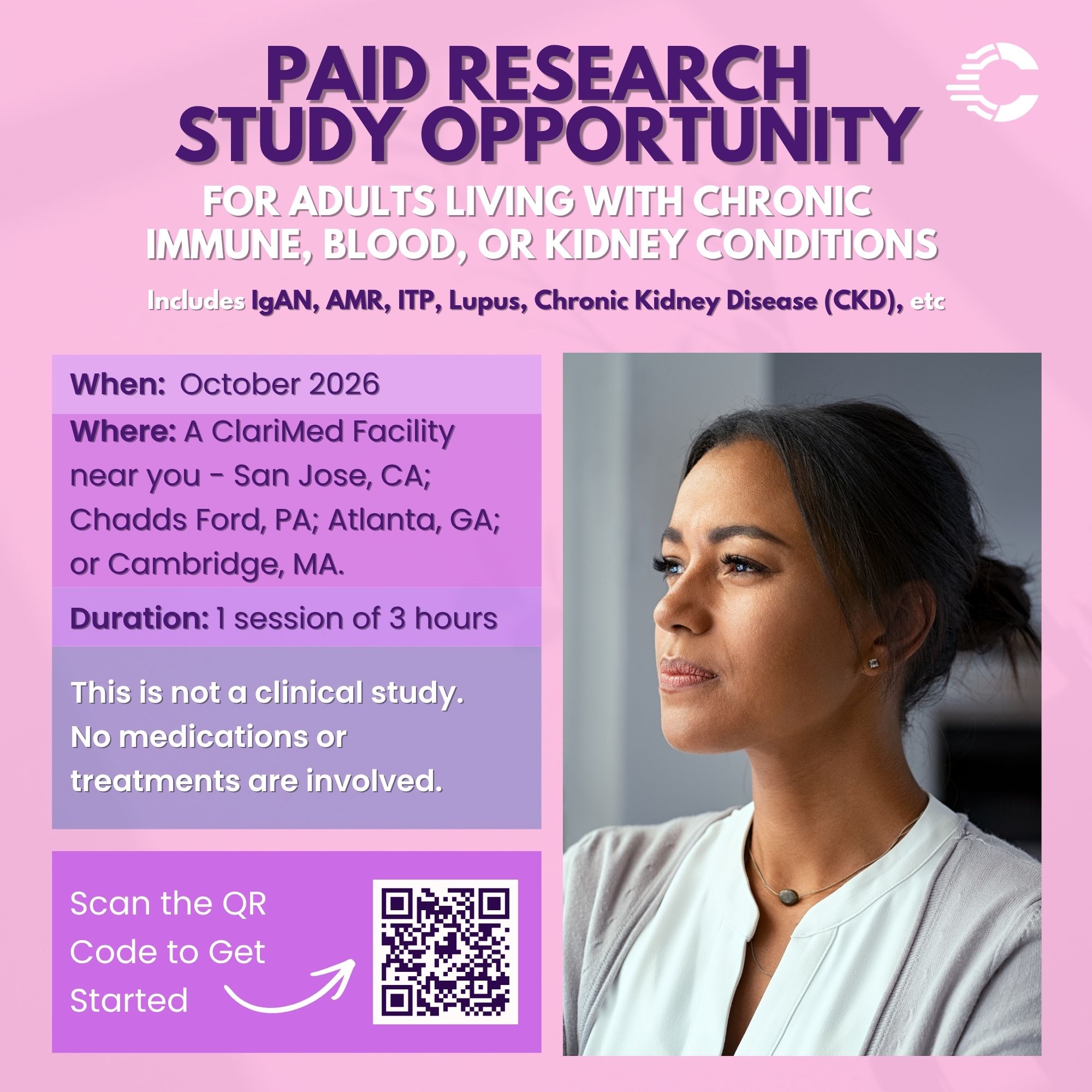 ClariMed, Inc Facebook ad: Patients and/or Caregivers of Chronic Medical Conditions…