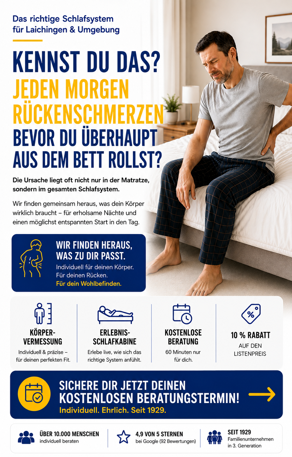 Betten-Striebel Laichingen Facebook ad: Rückenschmerzen trotz Schlaf?
