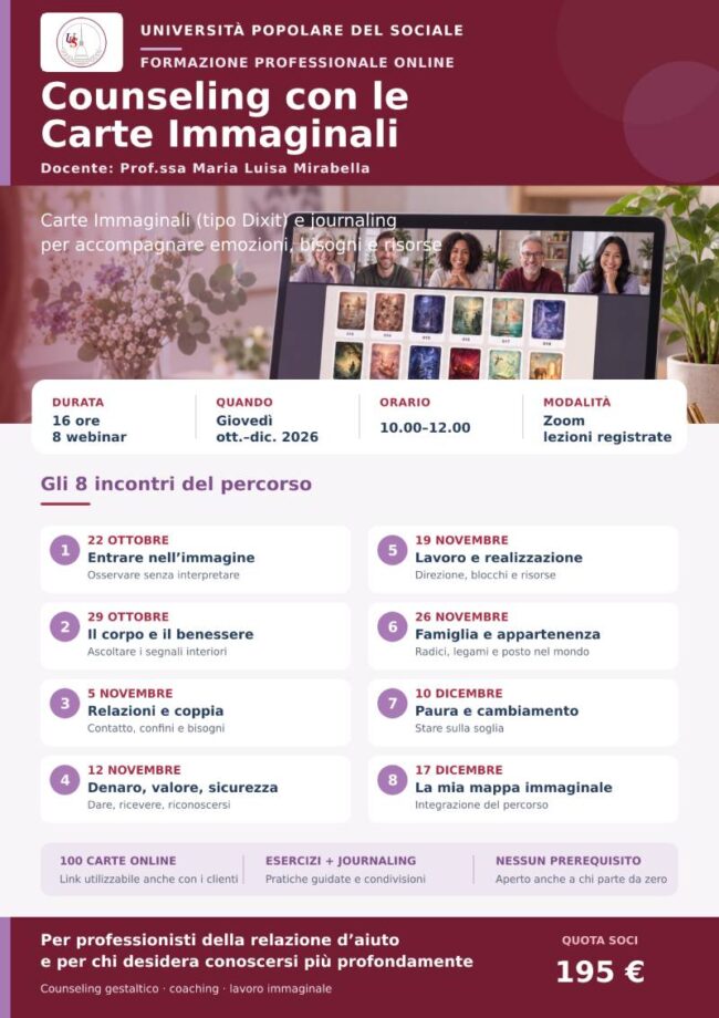 Università Popolare del Sociale Facebook ad: Impara a lavorare con le Carte Immaginali