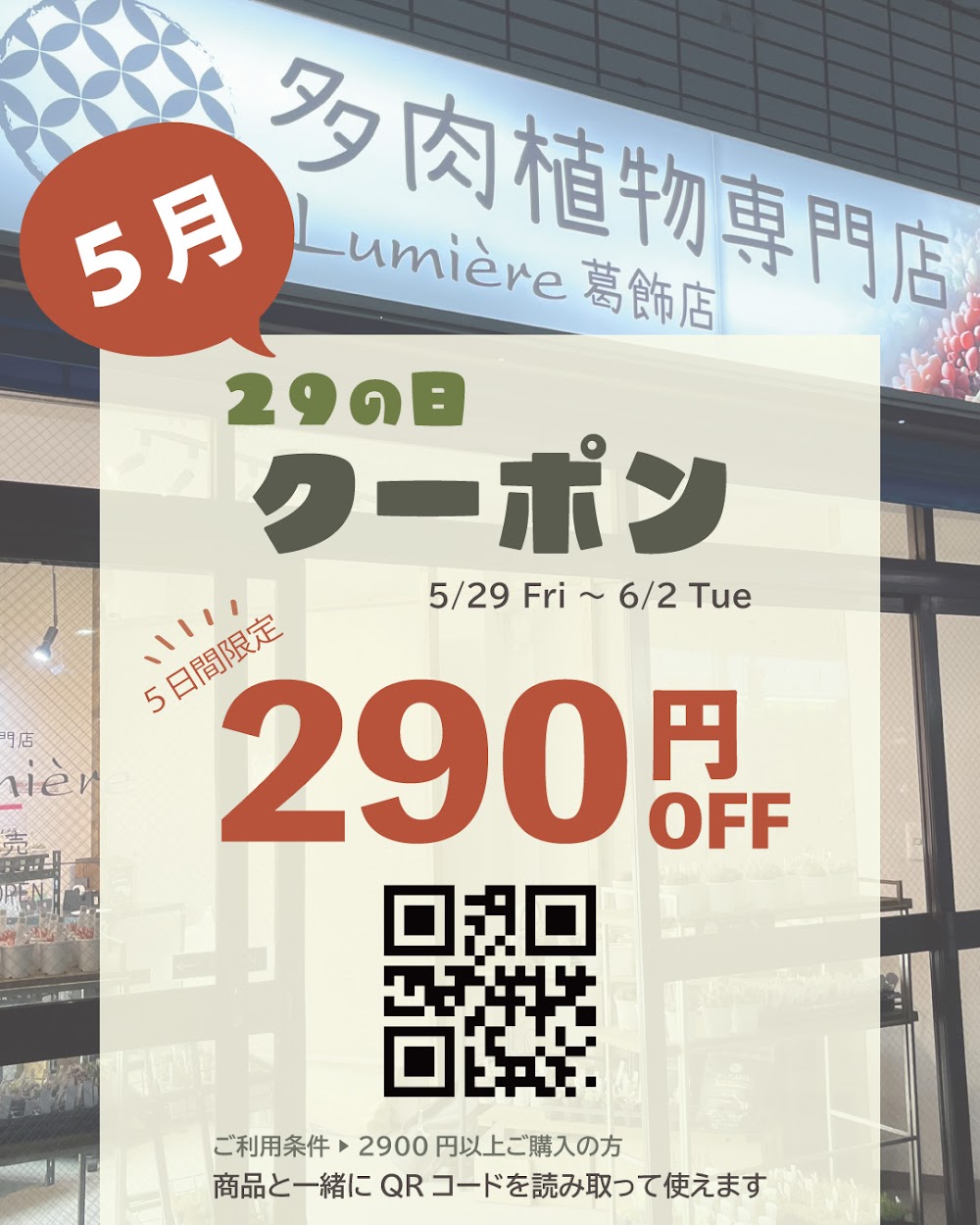 多肉植物専門店Lumière 葛飾店 Facebook ad: 5月のニクの日クーポン