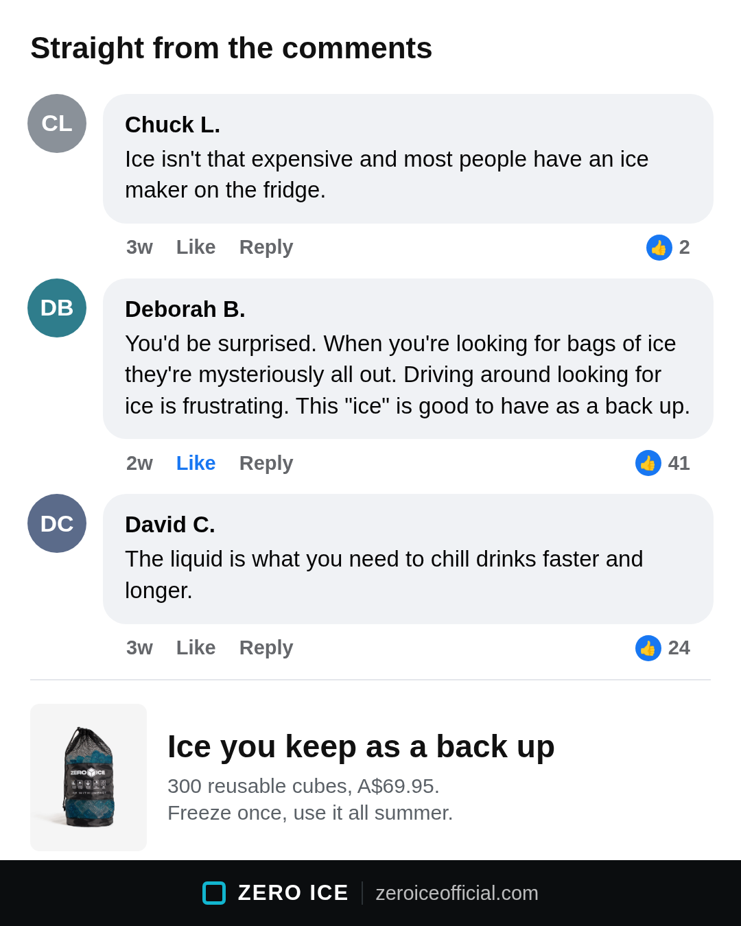 ZERO ICE Facebook ad