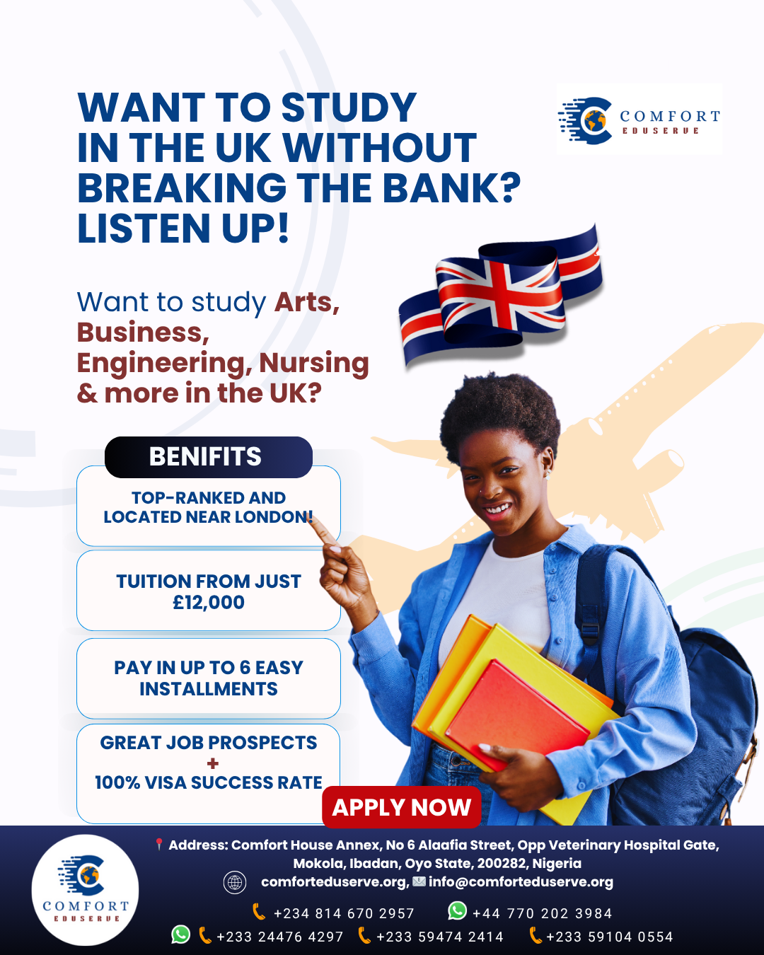 Comfort Eduserve Facebook ad: Chat with us