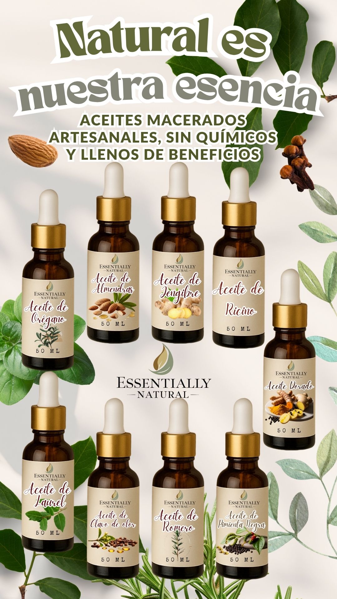 Essentially Natural Facebook ad: Aceites Macerados Naturales