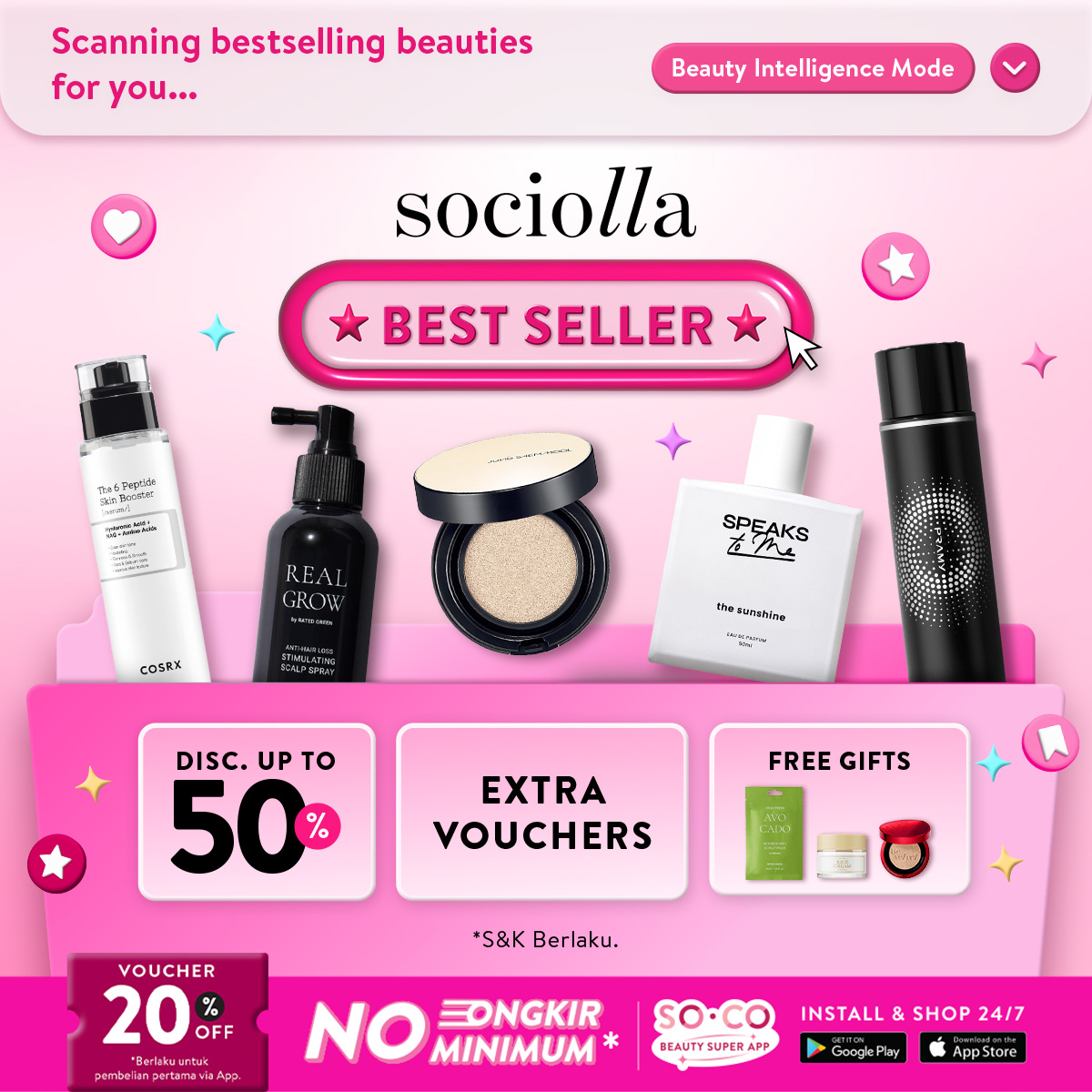 Sociolla Facebook ad: Up to 50% OFF Bestseller Beauties