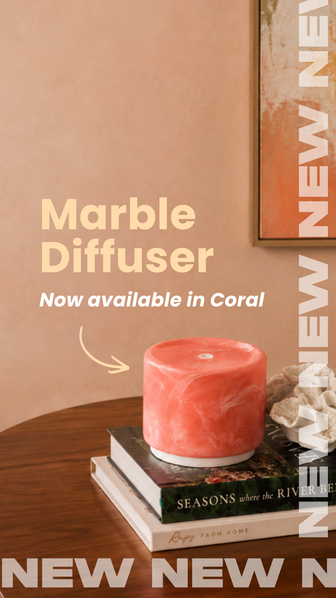 ECO. Modern Essentials Facebook ad: Marble Diffuser, Now in Coral