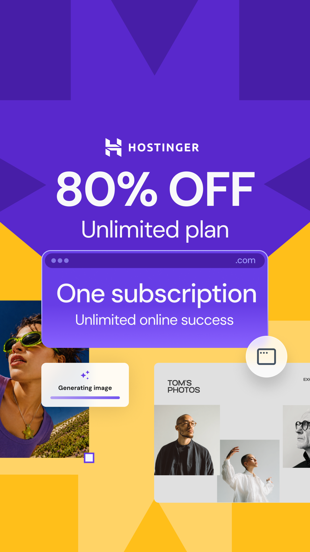 Hostinger Facebook ad: Get 80% off 48-month Unlimited plans