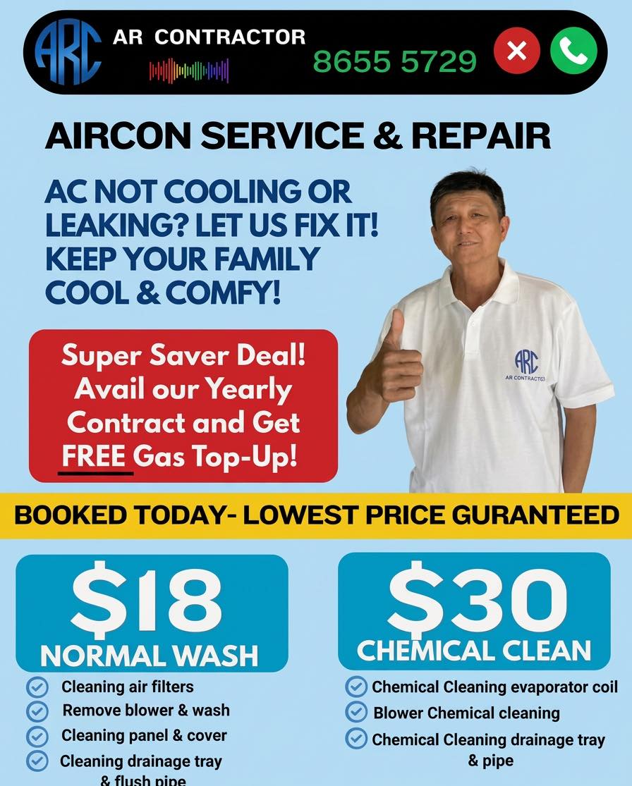 Ar contractor aircon service Facebook ad: Aircon Servicing Only $18!