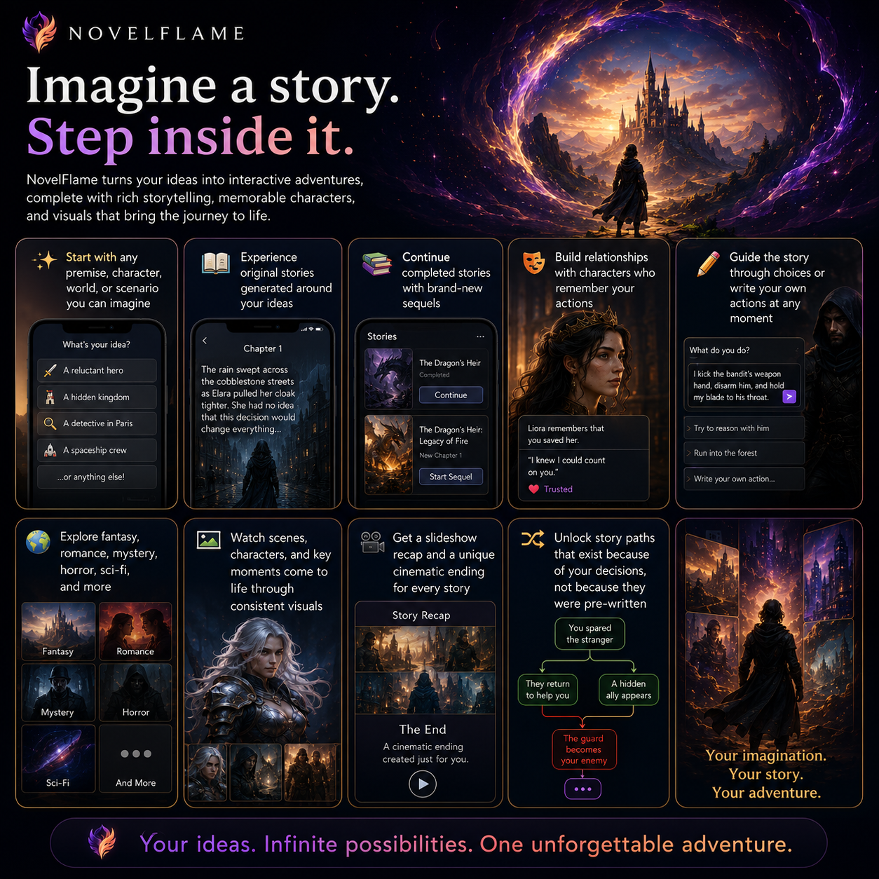 NovelFlame Facebook ad: Your Story. Your Characters. Your Choices.