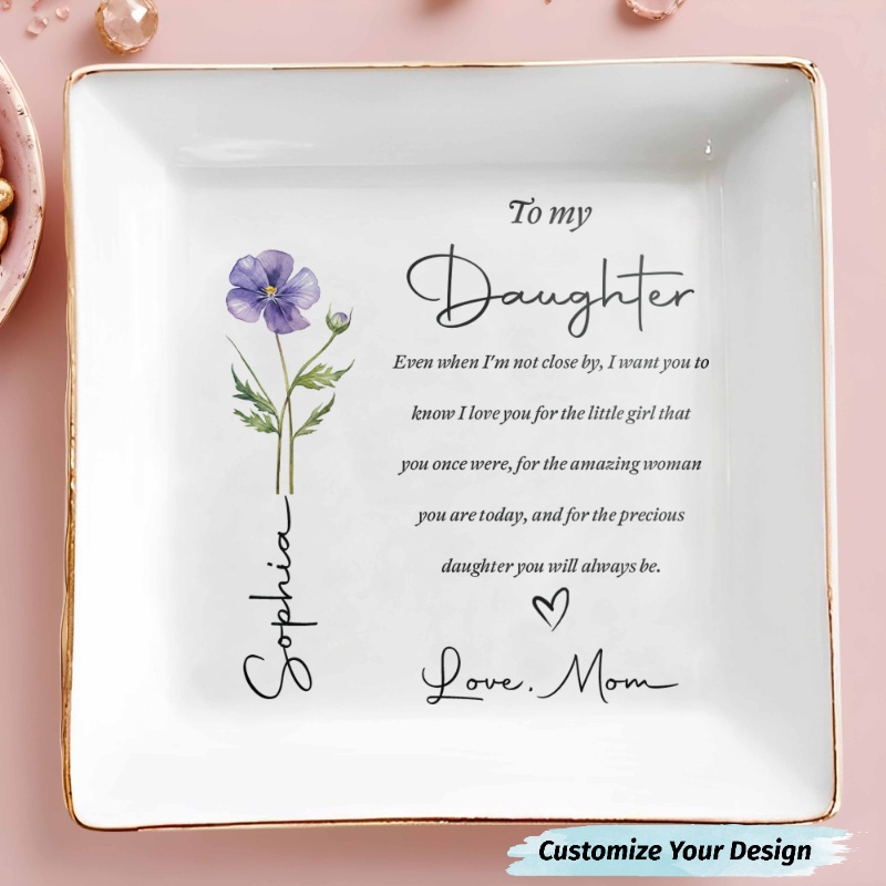 Alma Gems Facebook ad: Personalized Birth Flower Jewelry Dish for Daughter Custom…