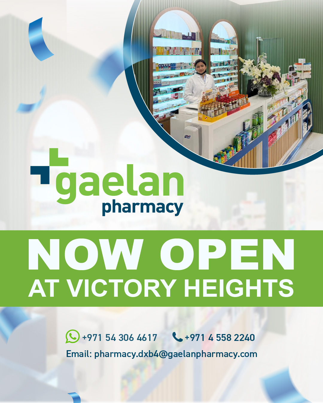 Gaelan Pharmacy Facebook ad: Your neighbourhood pharmacy just got closer.