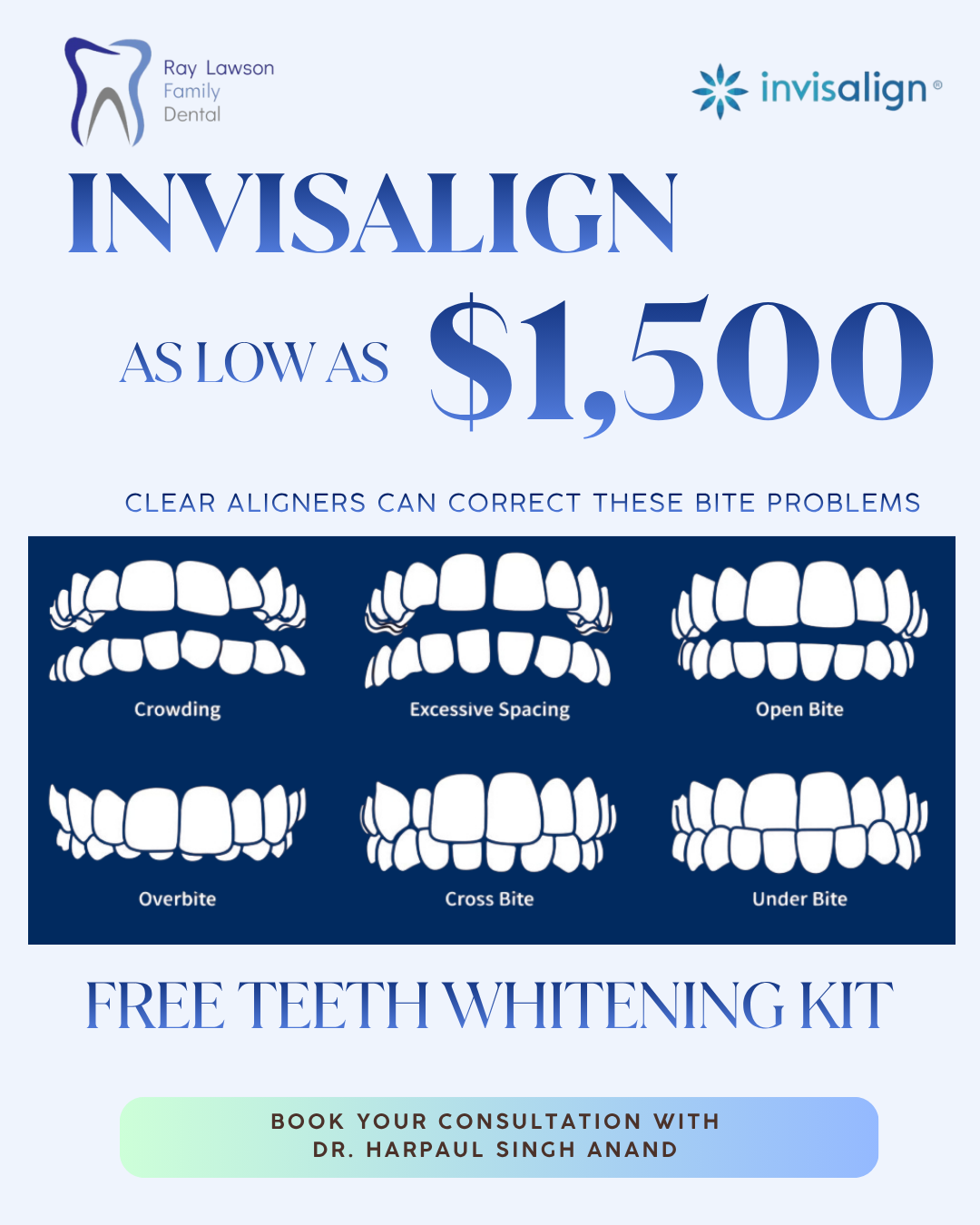Ray Lawson Family Dental Facebook ad: Summer Into a New Smile, Invisalign Starting at Just…