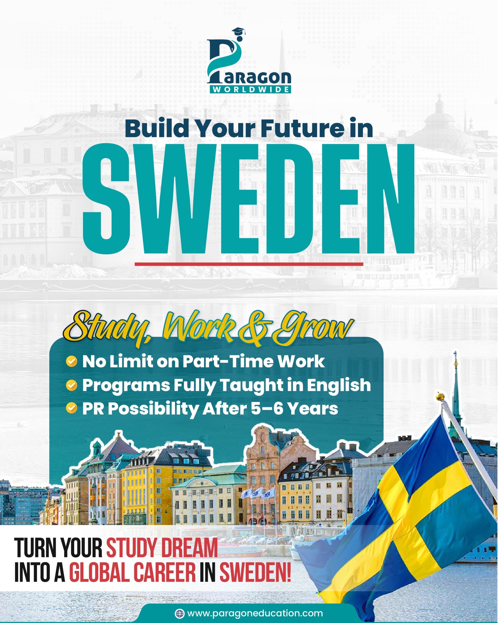 Paragon Overseas Education Faisalabad Facebook ad: Your Study Abroad Dream Starts in Sweden!