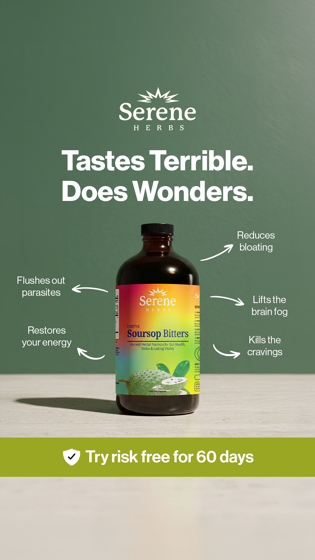 Serene Herbs Facebook ad: Save Up to 63% on Soursop Bitters Today