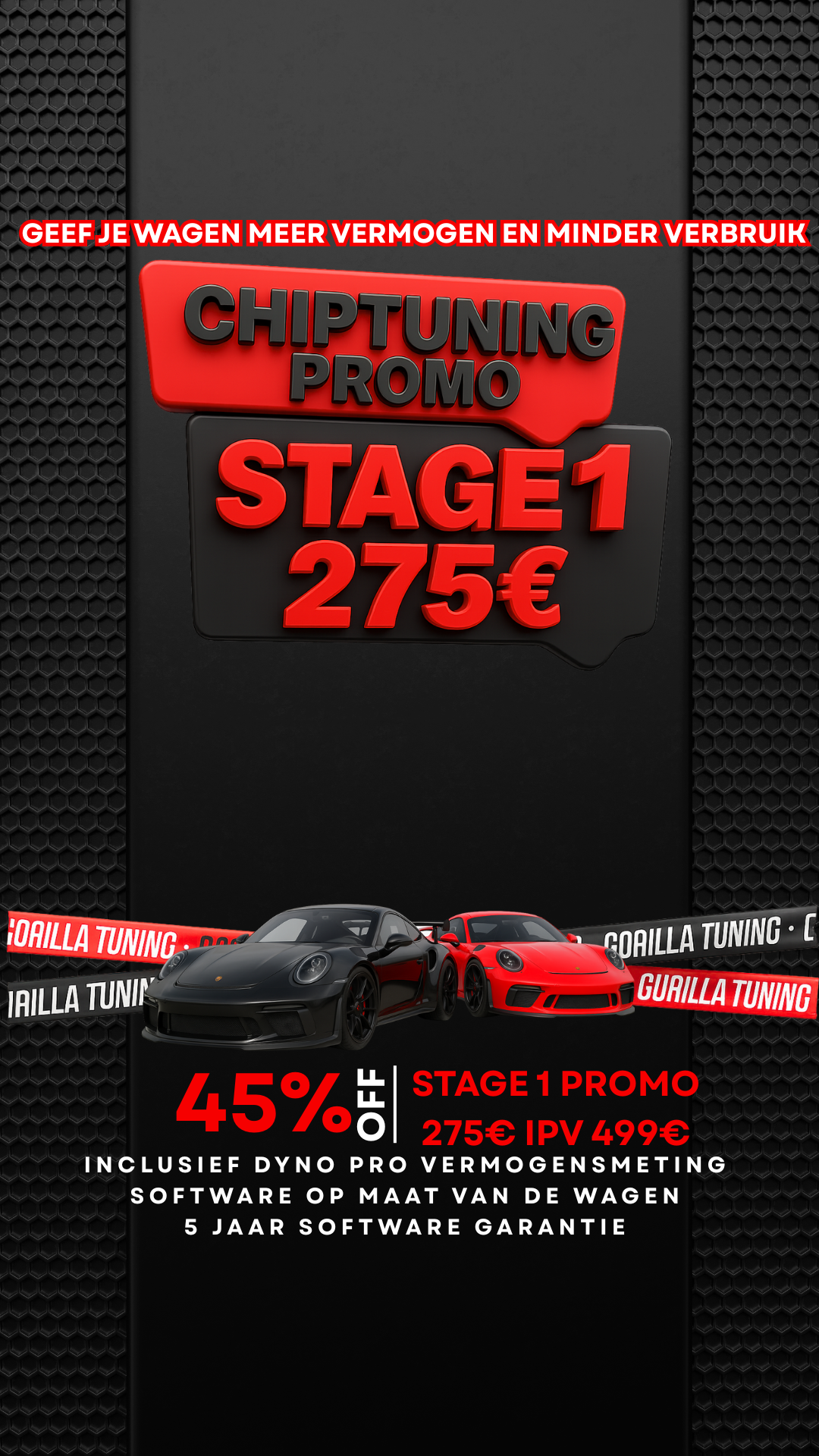 Gorilla Chiptuning Center België, professionele chiptuning op maat. Facebook ad