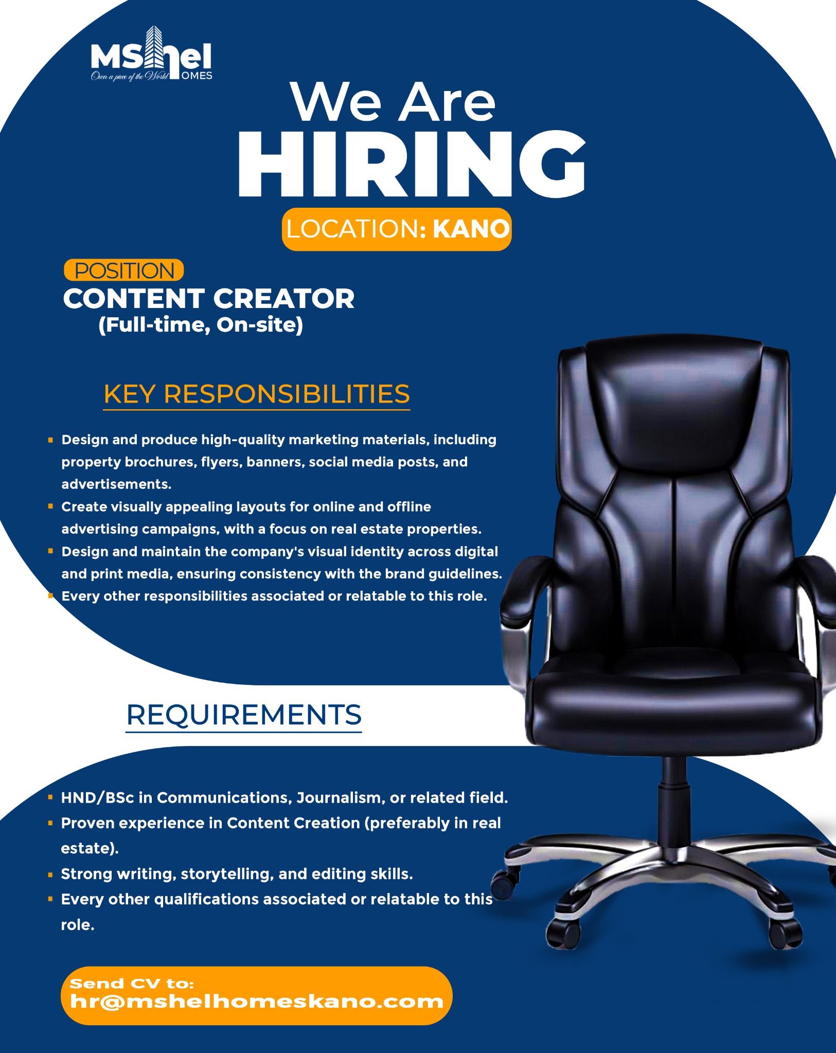 Mshel Homes LTD. Facebook ad: Now Hiring: Content Creator