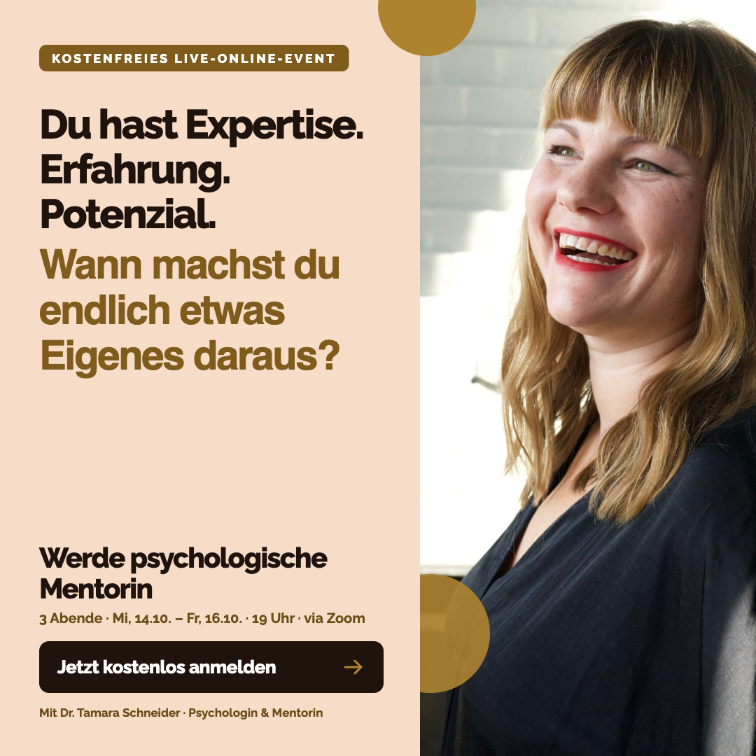 Dr. Tamara Schneider Facebook ad: Werde psychologische Mentorin