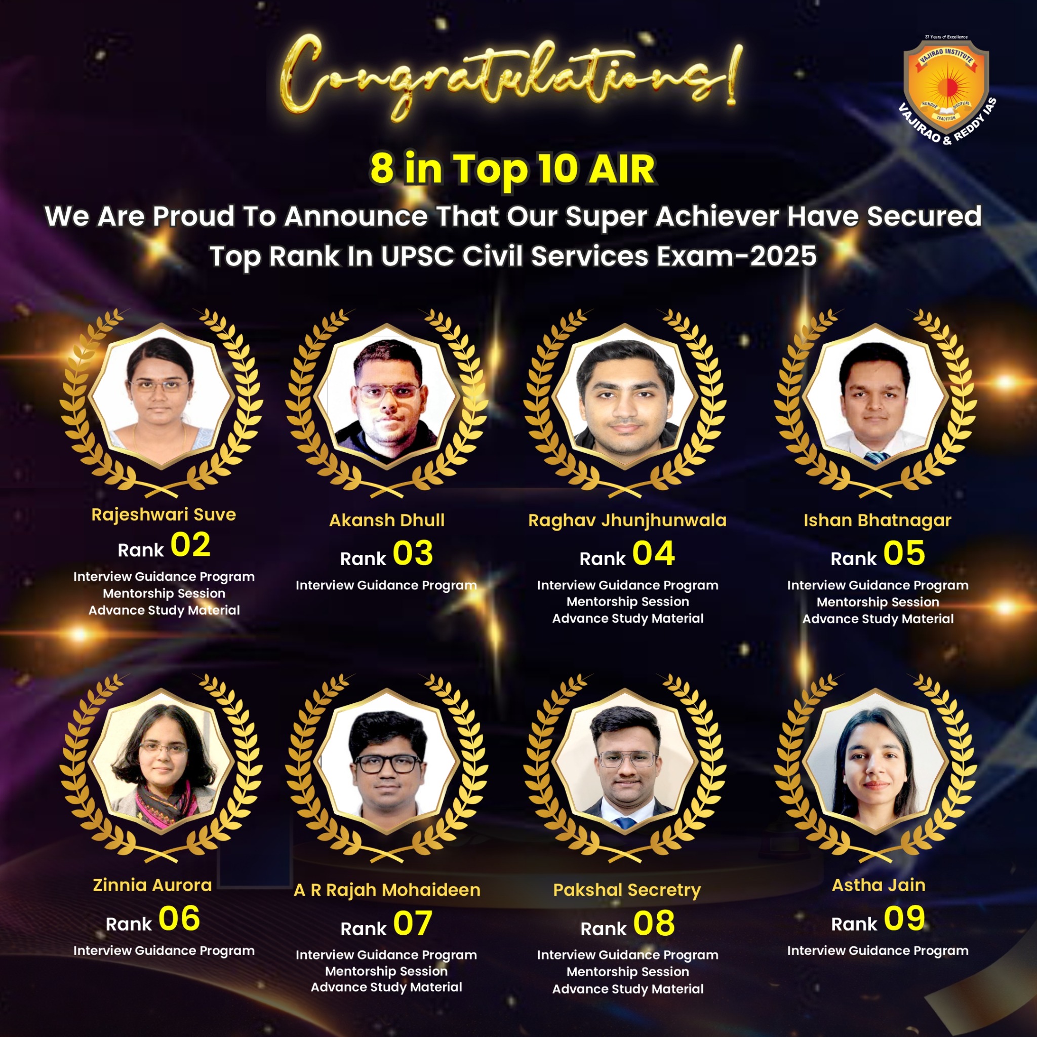 Vajirao and Reddy Institute Facebook ad: 8 in Top 10 UPSC CSE 2025
