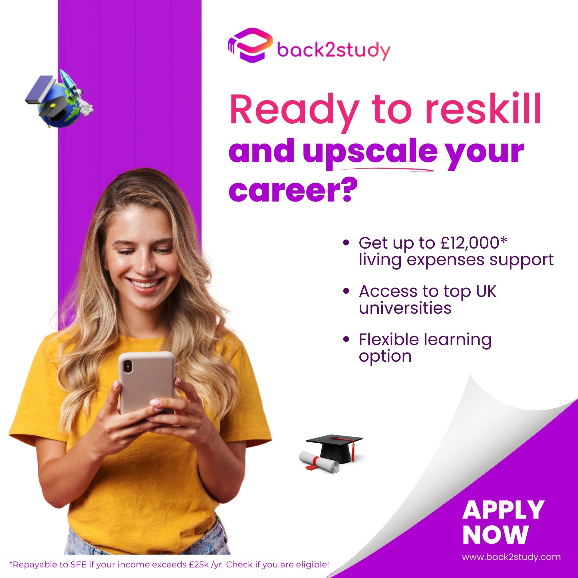 Back2study Facebook ad: Apply for fully Govt-Funded courses* | Hurry Now!