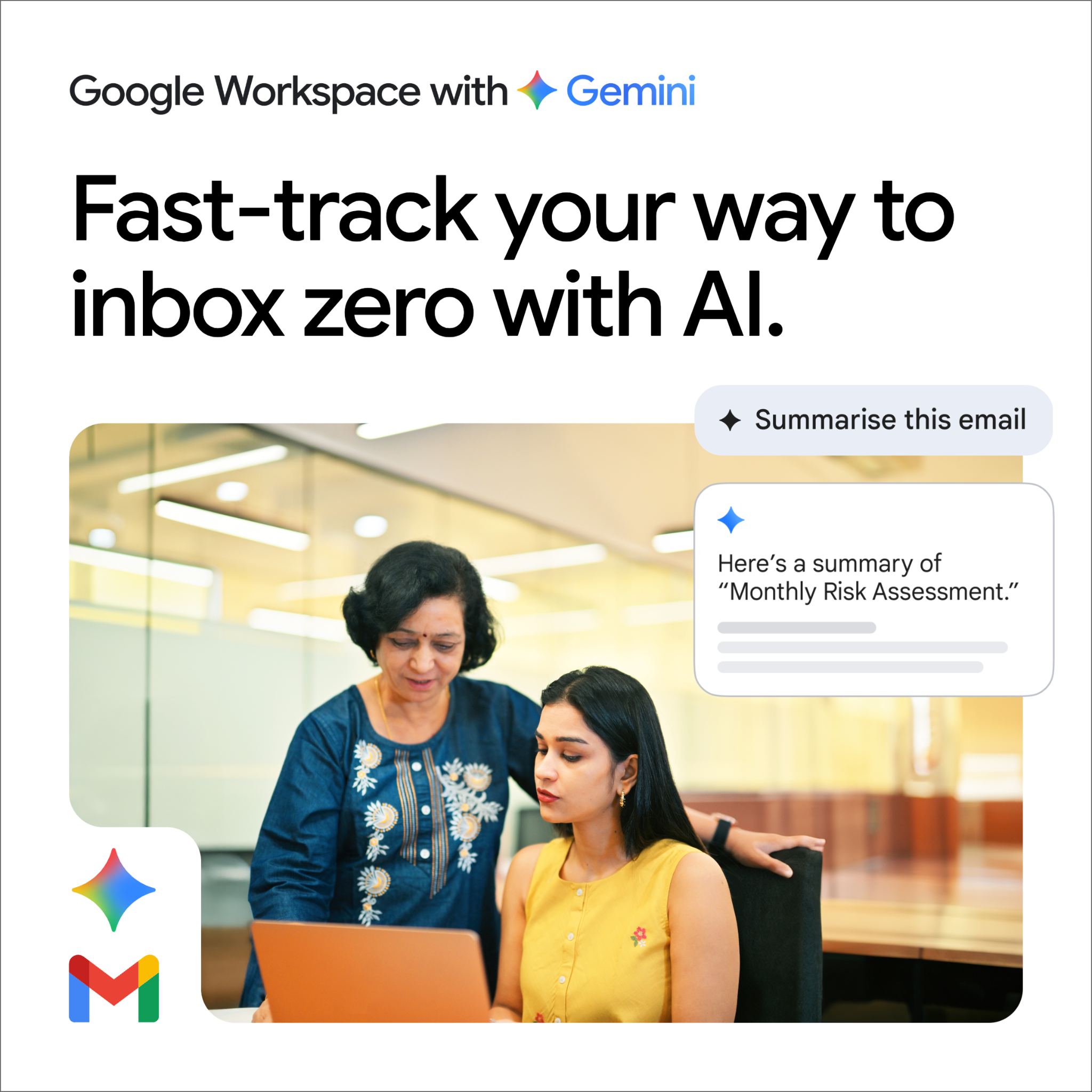Google Workspace Facebook ad: Save time with AI summaries in Gmail
