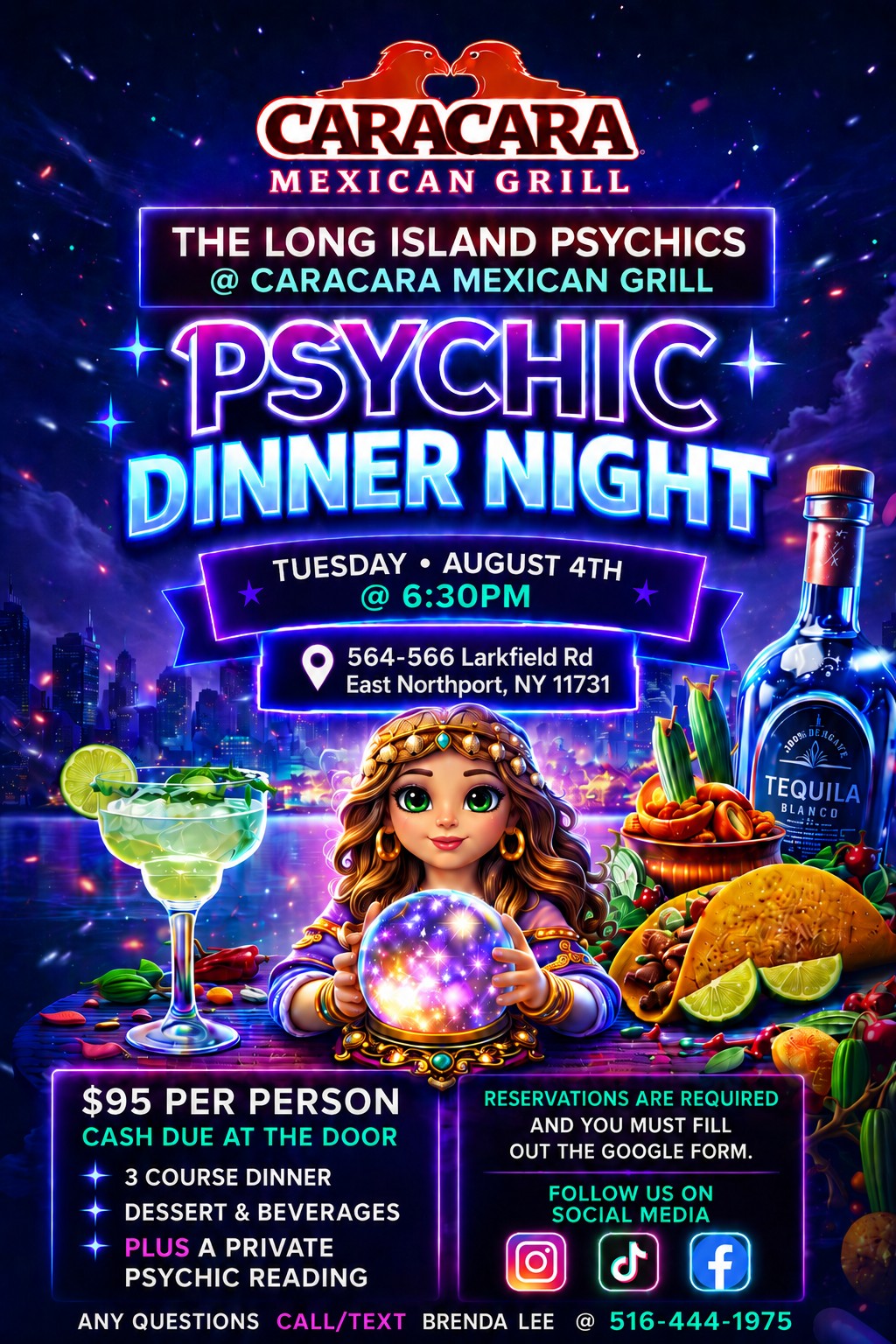 Brenda Lee & The Long Island Psychics Facebook ad: Psychic Dinner Night At Cara Cara