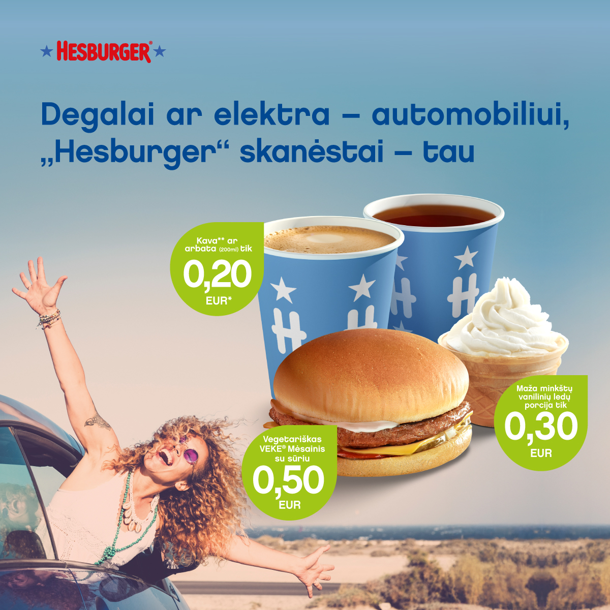 Neste Lietuva Facebook ad: Visą vasarą mėgaukis HESBURGER vegetarišku VEKE mėsainiu su…