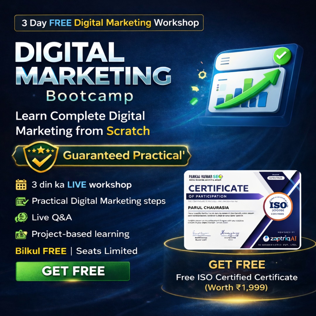 Pankaj Kumar SEO - Digital Marketing Institute Facebook ad: Learn High Income Digital Skill, 3 Day FREE