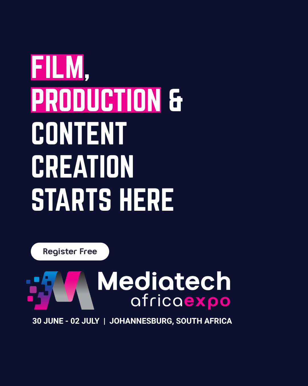 Mediatech Africa Facebook ad: Film, Broadcast & Pro AV Expo