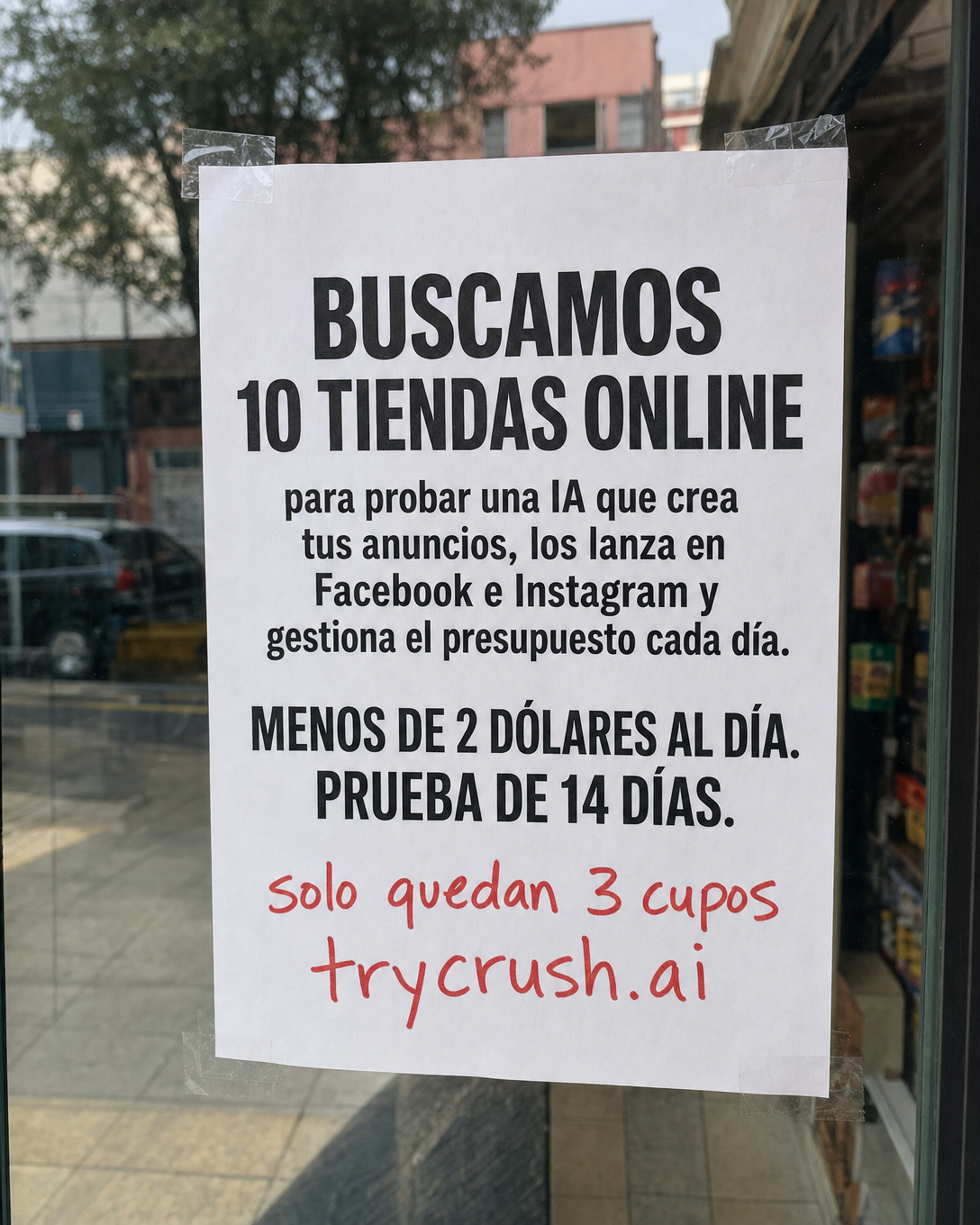 trycrush.ai Facebook ad: Buscamos 10 tiendas online