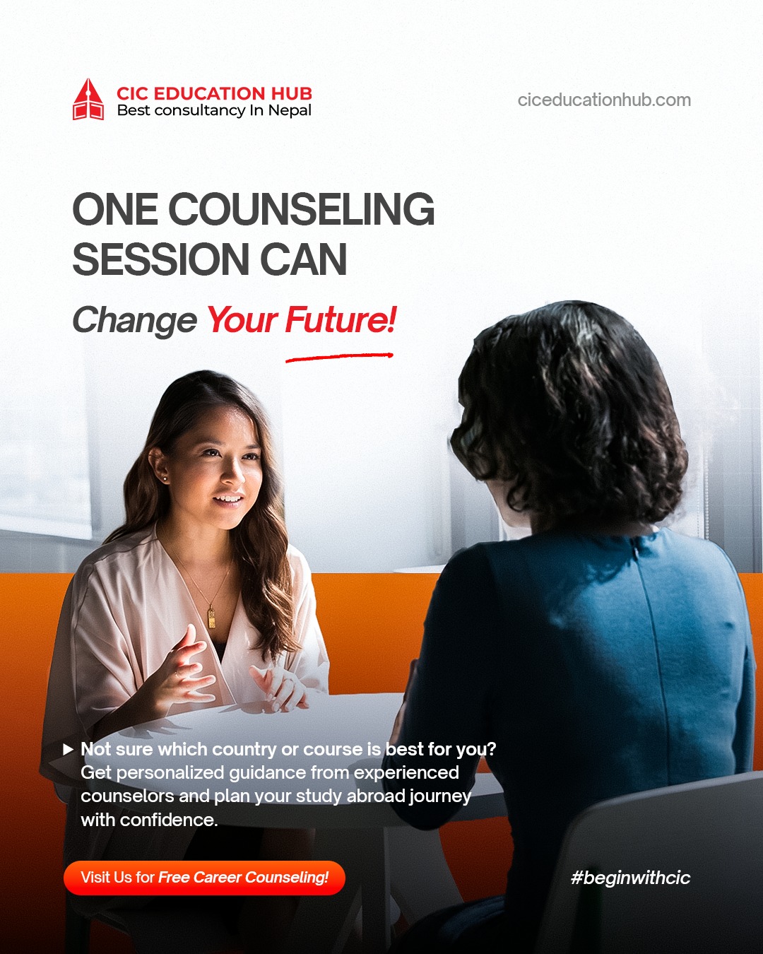 CIC Education Hub Facebook ad: One counseling session can change your future.