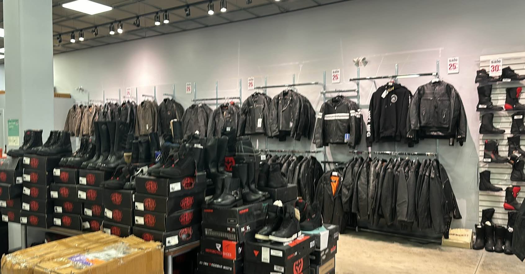 Andre Russ Facebook ad: Huge Motorcycle Apparel Overstock Sale Everything in Store…