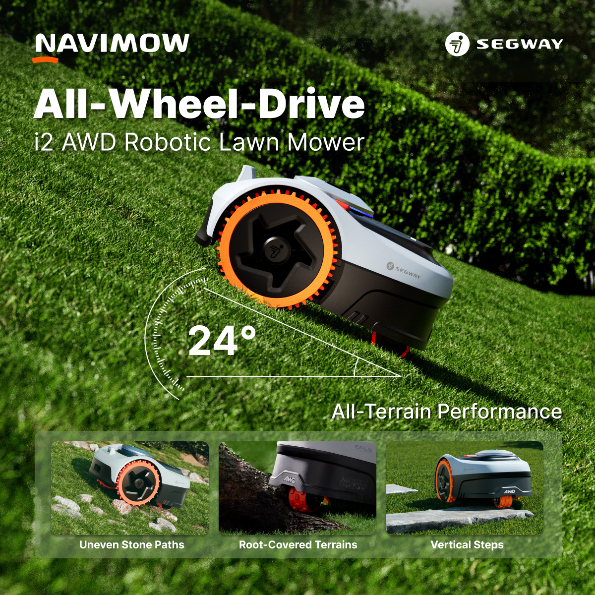 Segway Navimow Facebook ad: i2 AWD Series, Smart & Powerful Robotic Lawn Mower