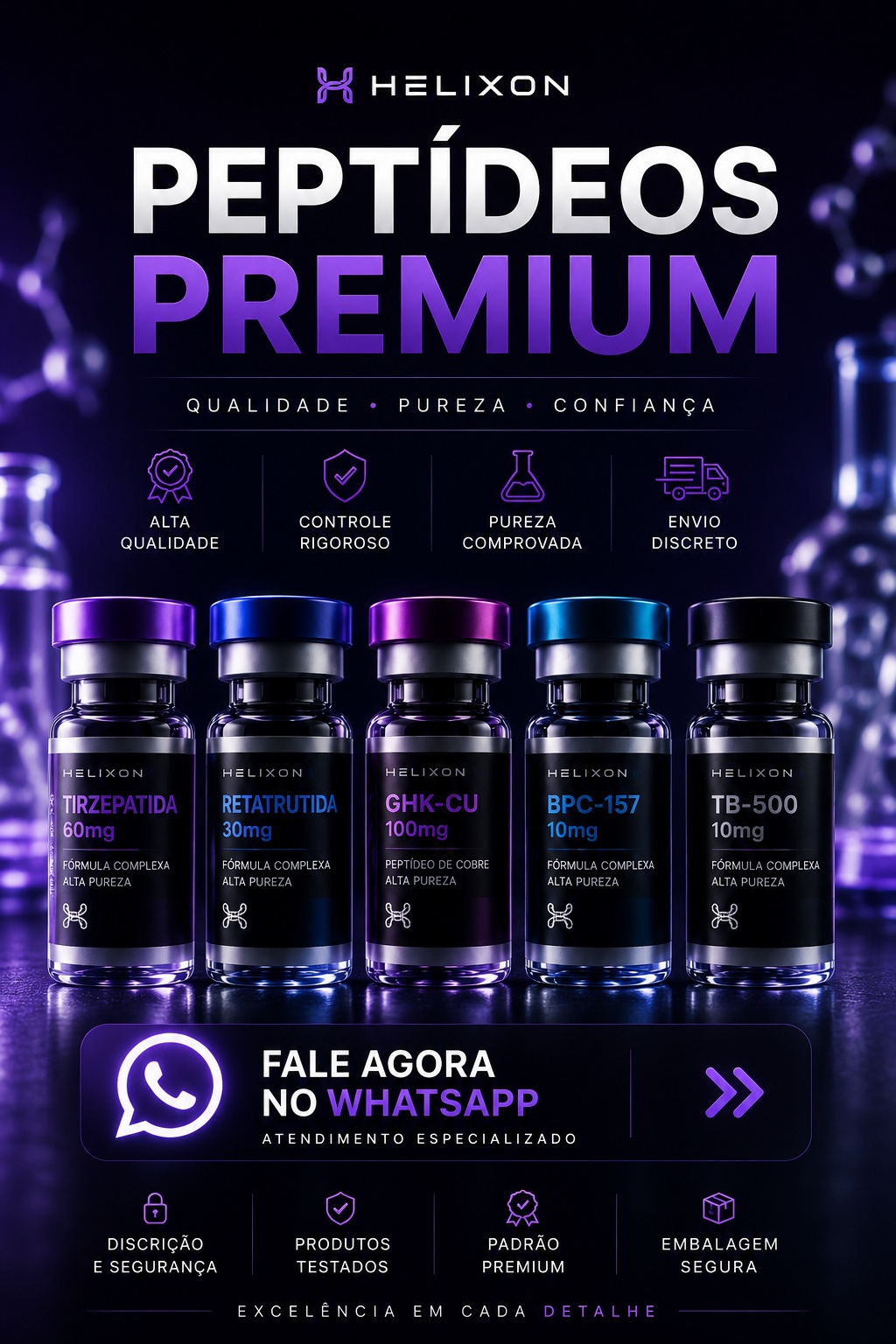 Helixon Labs Facebook ad: Alta qualidade • Controle rigoroso • Estoque limitado…