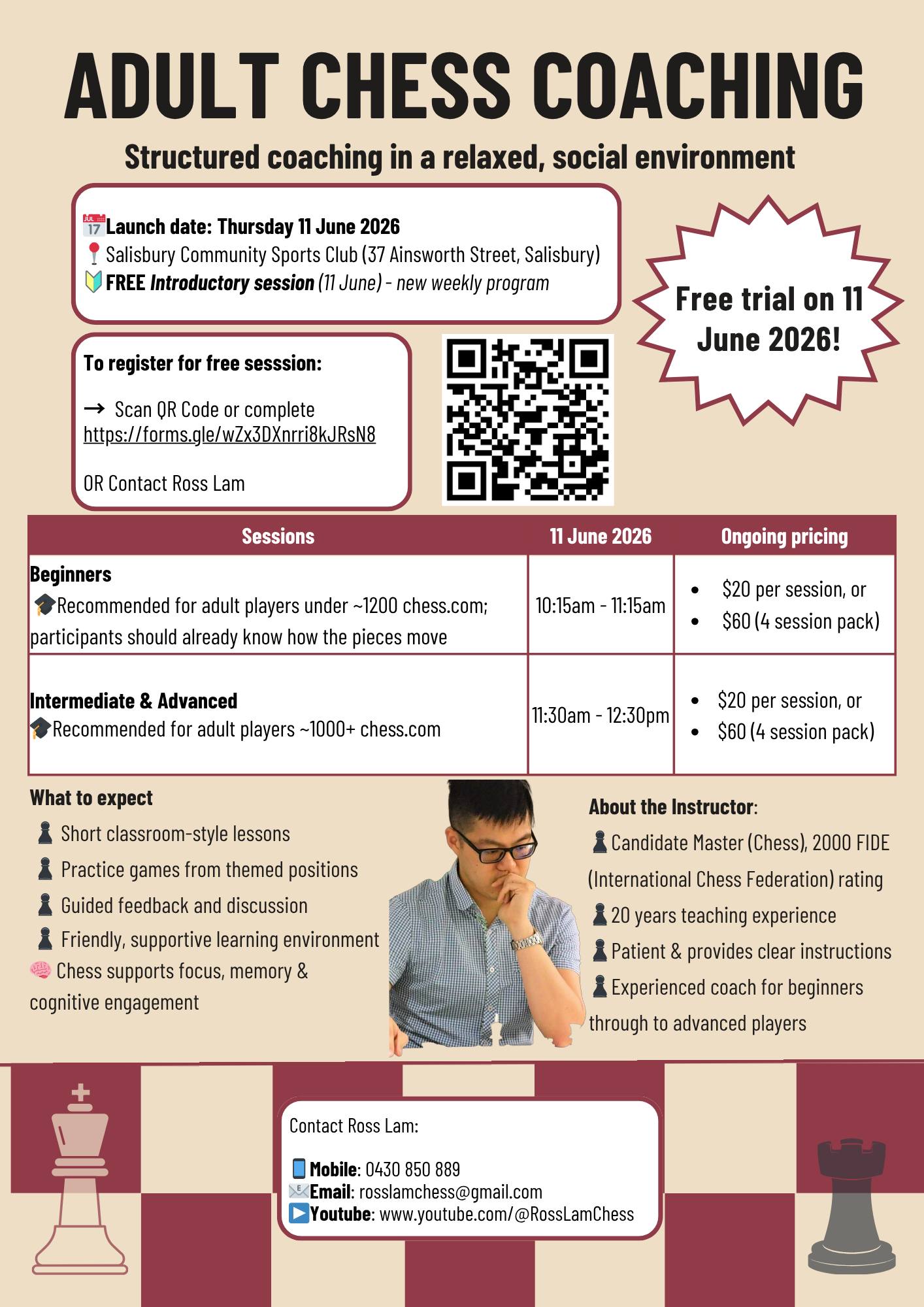 Ross Lam Chess Facebook ad: Adult Chess Coaching, Thursday Daytime (Salisbury) | Free…