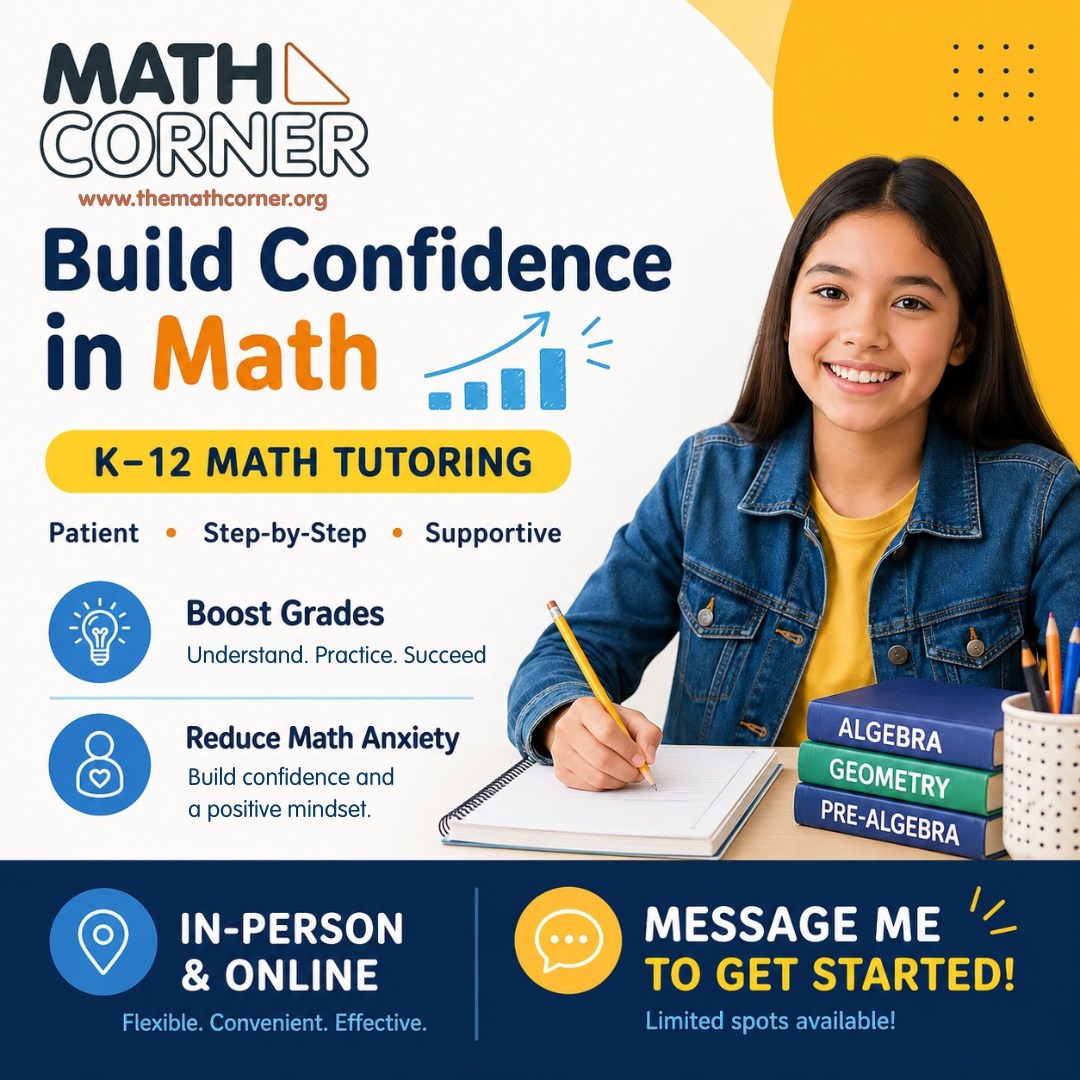 Math Corner Facebook ad: Are you or your student struggling with math?