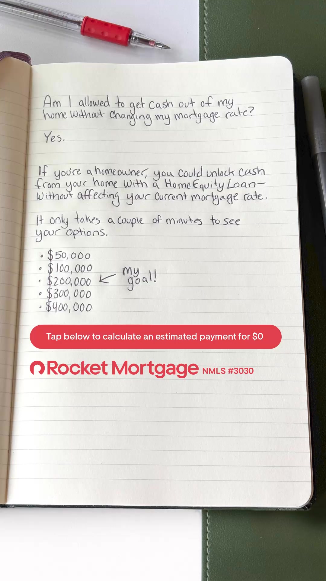 Rocket Facebook ad: 15-Year HELOAN: check with no credit hit