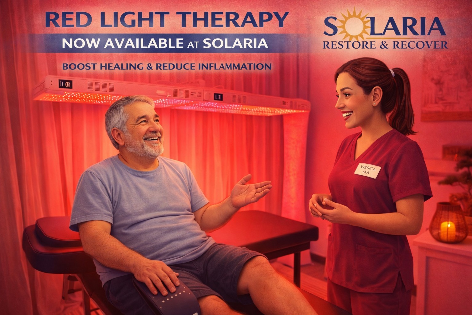Solaria Restore and Recover Facebook ad: Red Light Therapy is Now Available at Solaria…