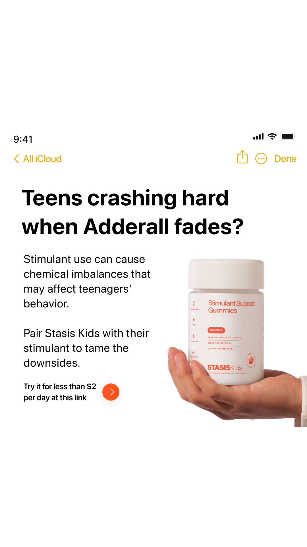 Stasis Kids Facebook ad