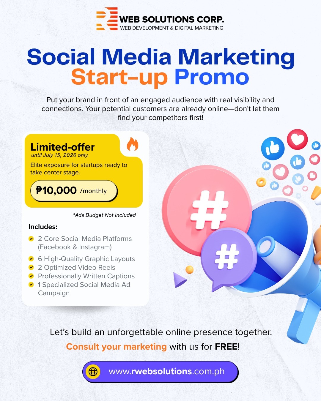 R Web Solutions, Corp. Facebook ad: While you’re busy building your business, your potential…