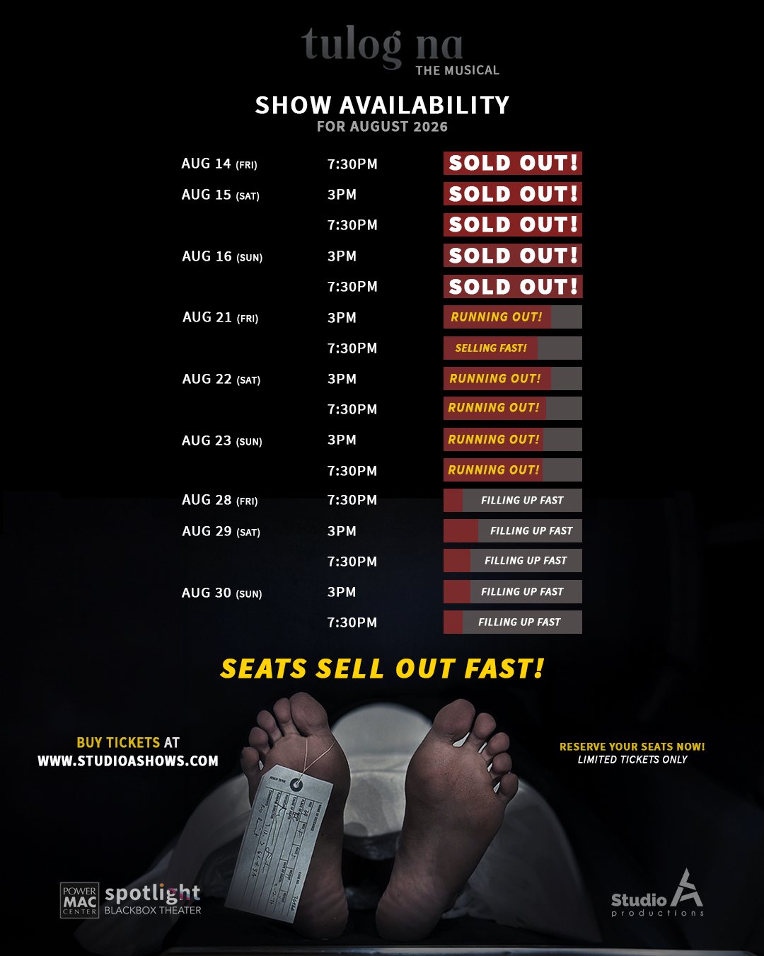 Studio A Productions Facebook ad: All 5 Shows for the Opening Weekend are…