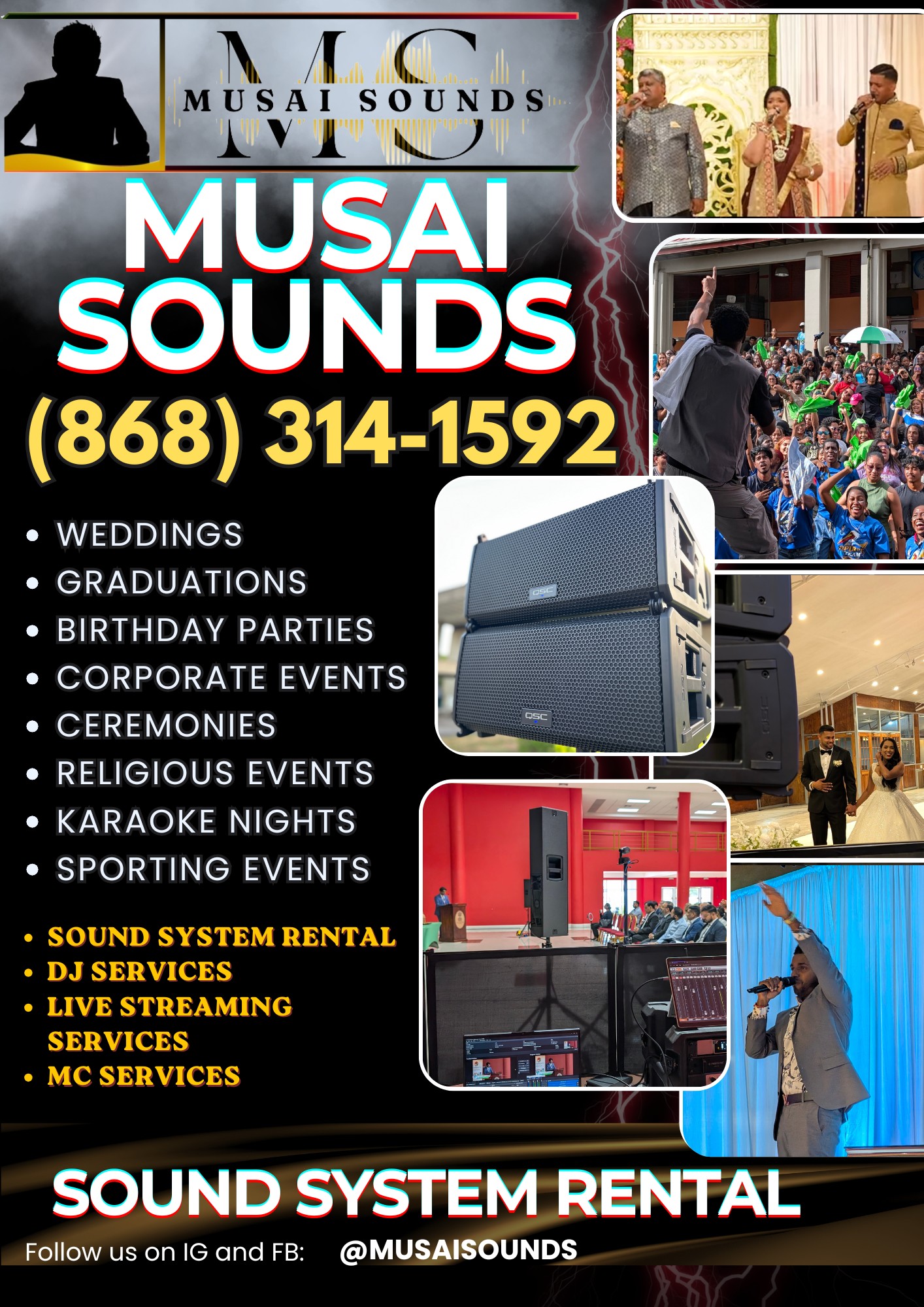 Musai Sounds TT Facebook ad: Fantastic Sound = Unforgettable Events.