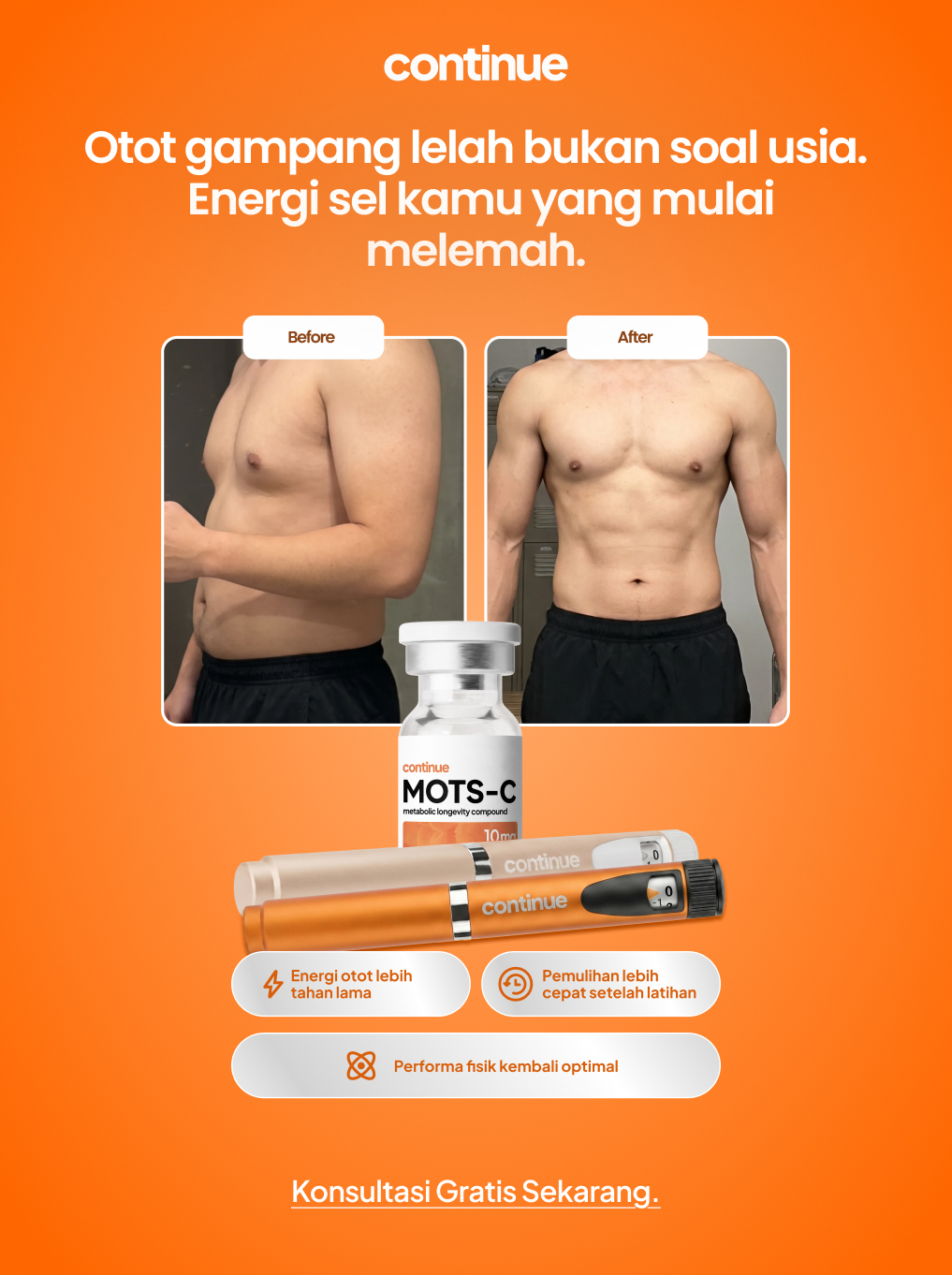 Continue Longevity Indonesia Facebook ad: Konsultasi Gratis 24 Jam.