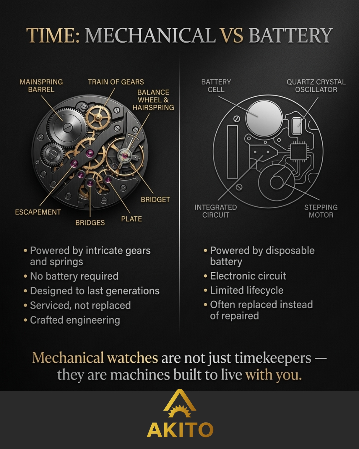AKITO Luxury Watches Facebook ad: Not all watches measure time the same way.